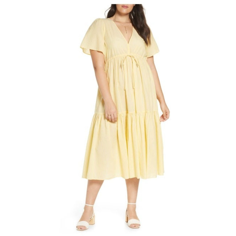 Madewell V Neck Tiered Cover Up Yellow Medium
